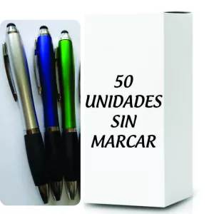 CAJA DE BOLÍGRAFOS RETRÁCTIL, PUNTA TOUCH, METALIZADO X 50 UNIDADES